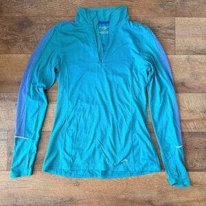 Brooks Women’s Equilibrium Zip Running Pullover Teal Blue Medium